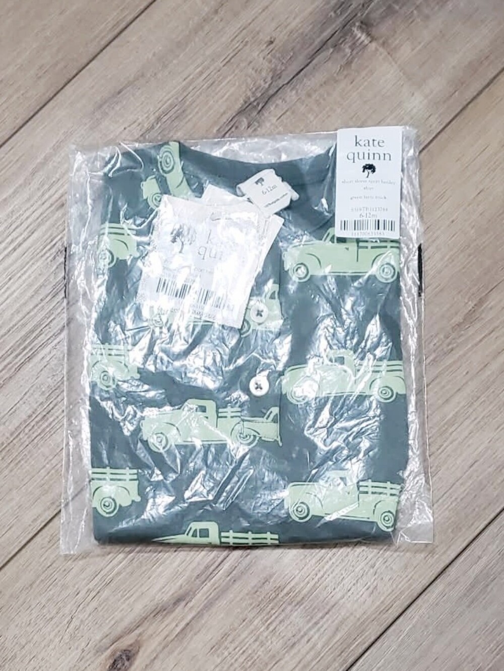 Kate Quinn Short Sleeve Henley Tee In Green Farm Truck Size 6-12 Months NWT